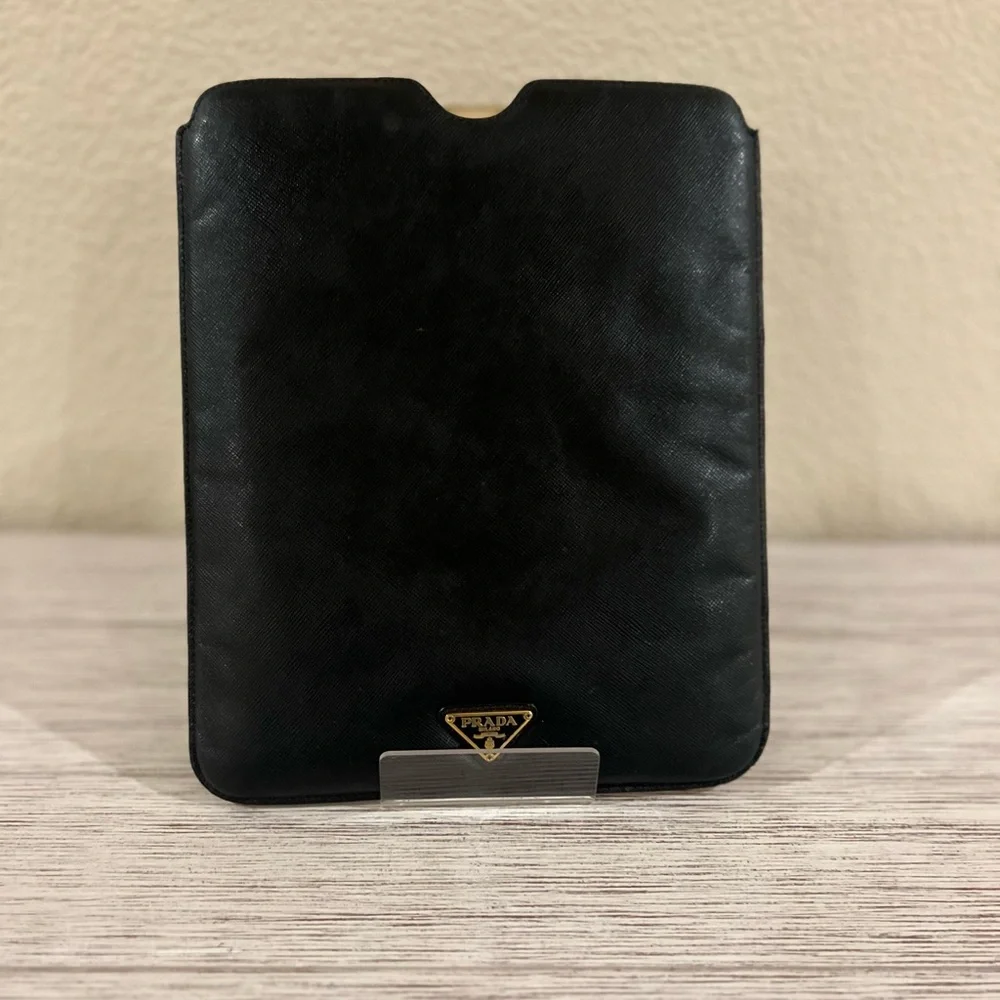 PRADA Red and Black Saffiano Leather iPad Sleeve with flame 🔥